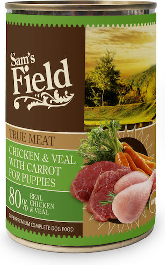 Sam's Field Wet Food for Puppies in Cans with Chicken, Carrot and Salmon 400gr
