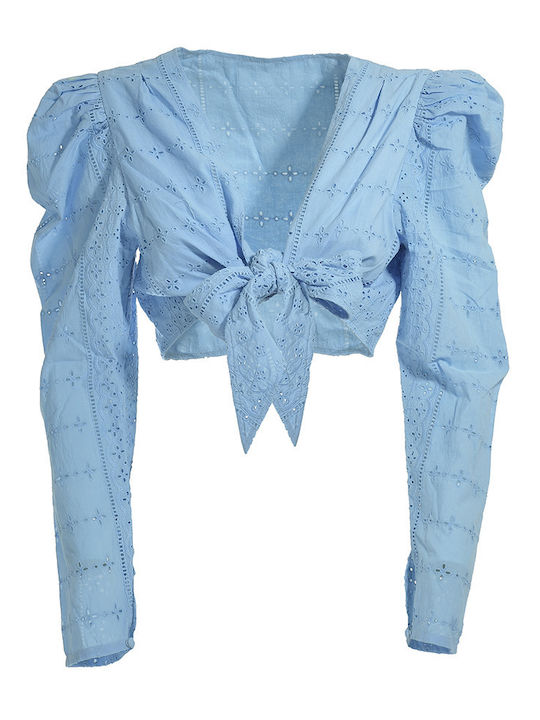 Ble Resort Collection Bluza de Damă din Bumbac Mânecă lungă Blue