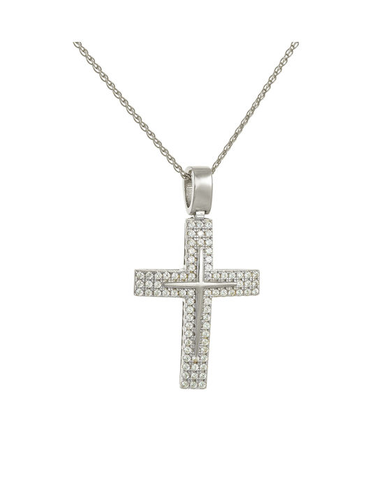 Kritsimis Damen Weißgold Kreuz 14K mit Kette