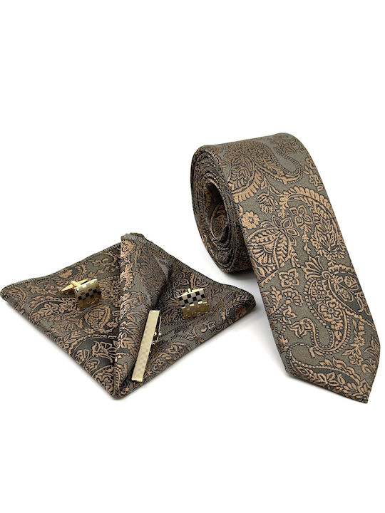 Legend Accessories Σετ Ανδρικής Γραβάτας με Σχέδια σε Χακί Χρώμα