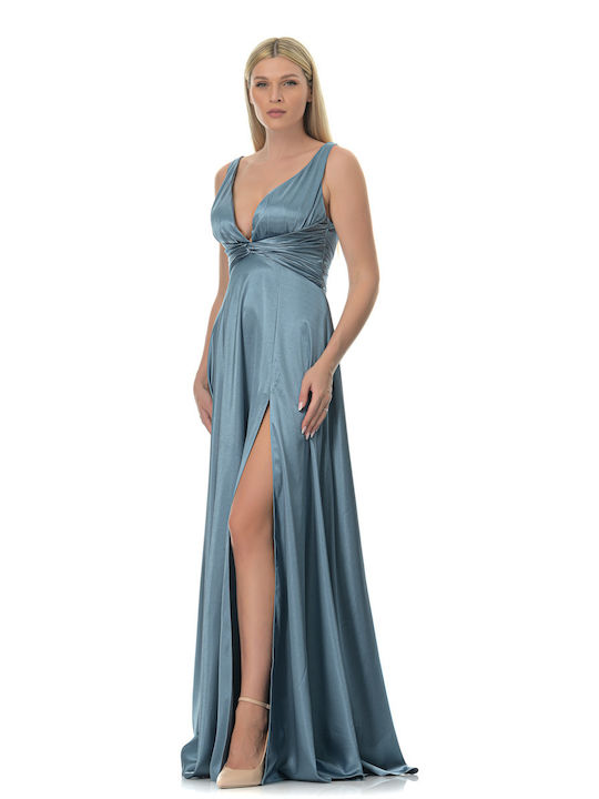 Maxi Grey Satin Dress with Slit