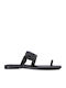 Alma Flat Leather Women's Flat Sandals in Black Color