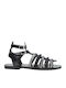 Leder Flache Sandalen für Damen Gladiator in Schwarz Farbe