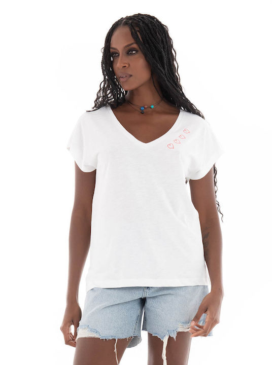 Only Women's Blouse Short Sleeve with V Neck Bright White
