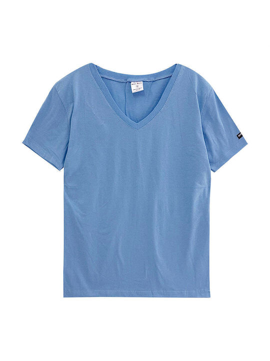 Ustyle Women's T-shirt with V Neck Blue