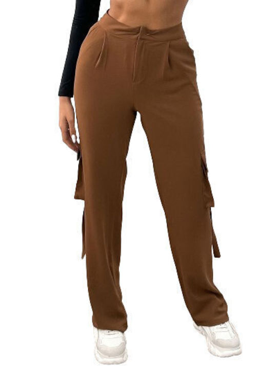 Chica Women's High-waisted Fabric Cargo Trousers coffee