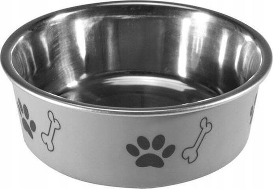 Barry King Metallic Bowl Food for Dog & Cat with Base 450ml 14cm in Gray Color