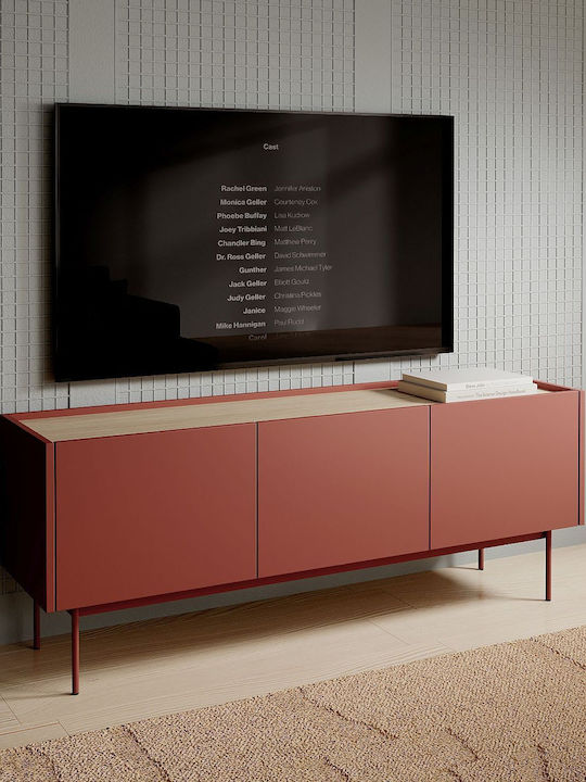 Stand TV Culoare Ceramic Roșu + Natural L144xA55xÎ37cm