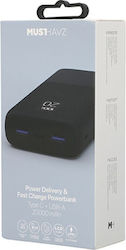 Musthavz MHPWRPD20A004BLK 20000mAh 20W Μαύρο Musthavz MHPWRPD20A004BLK 20000mAh 20W Μαύρο