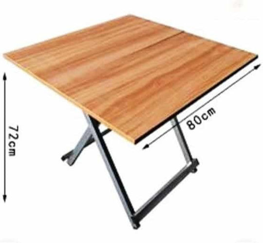 Outdoor Dinner Foldable Table with Wood Surface and Metal Frame Beige 80x80x72cm