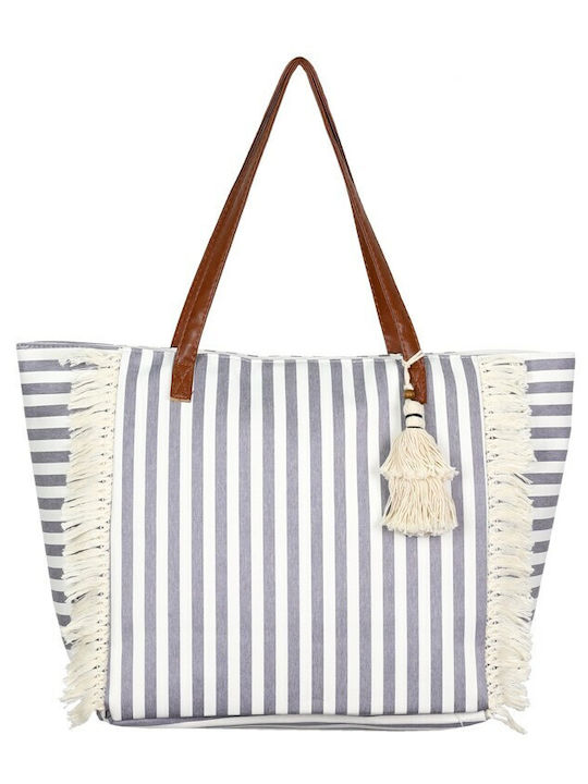 Aquablue Straw Beach Bag Silver with Stripes