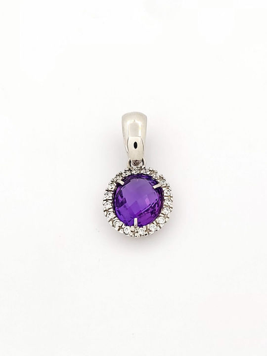 Charm Rosetă Din Aur Alb 14 Carate Cu Zircon Violet