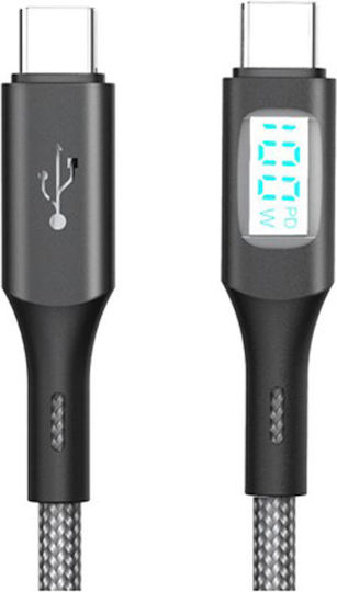 Moxom LED USB 2.0 Cable USB-C male - USB-C 100W PD Μαύρο 1.5m MX-CB165