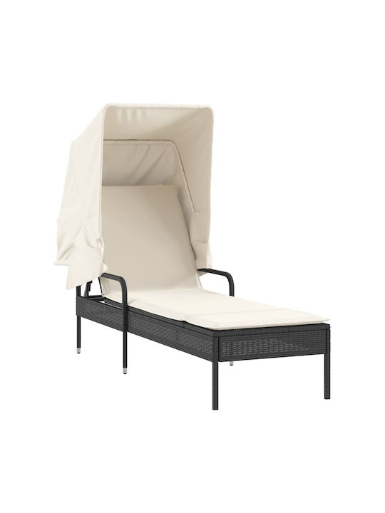 Deckchair Rattan with Cushion & Sunshade Black ...