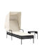 Deckchair Rattan with Cushion & Sunshade Black with Table 200x55cm.