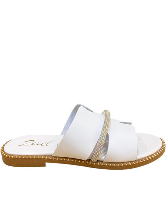 Zizel Leder Damen Flache Sandalen in Weiß Farbe