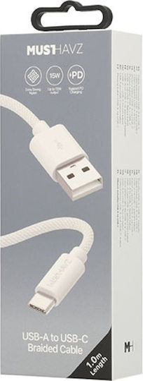 Musthavz Braided USB 2.0 Cable USB-C male - USB-A White 1m