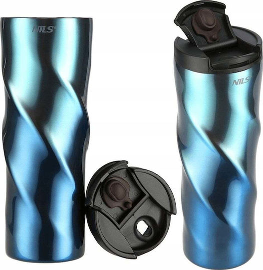 Nils Glass Thermos Stainless Steel 500ml Blue with Handle