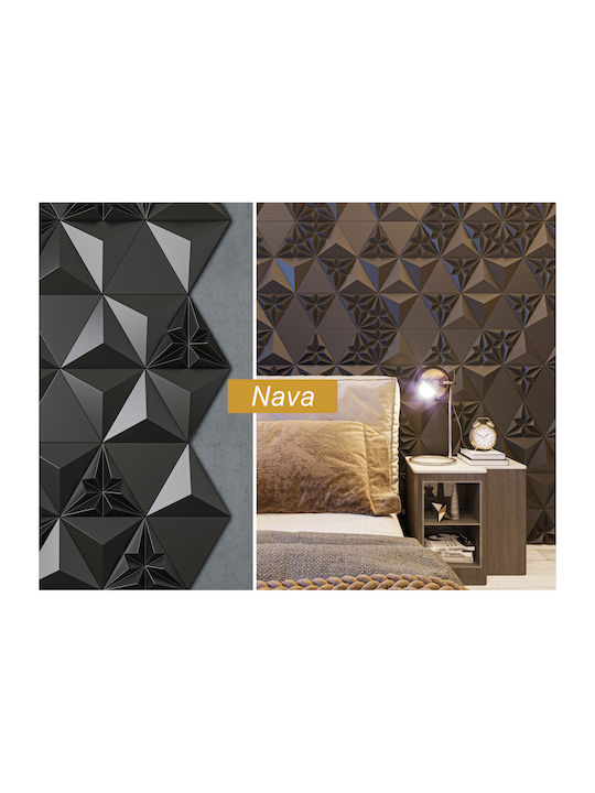 3D Стенен Панел с Лепило Nava Black Matt Черен ...
