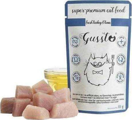 Gussto Nassfutter für Erwachsene Katzen in Beutel mit Thunfisch und Türkei 85gr