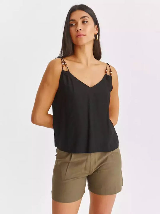 Make your image Women's Blouse with Straps & V Neckline Black