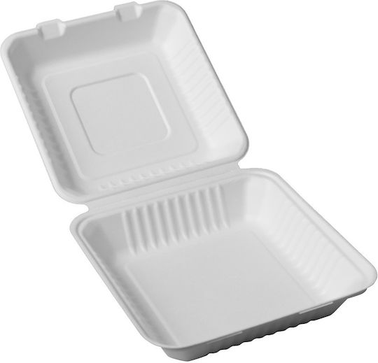 Recipient alimentară cu capac din trestie de zahăr, 1 compartiment, 23x23cm, set de 100 bucăți C478878