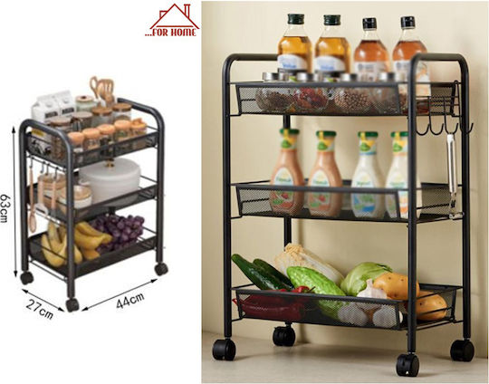 ForHome Metallisches Küchenwagen Mit 3 Ebenen Schwarz 44x27x63cm