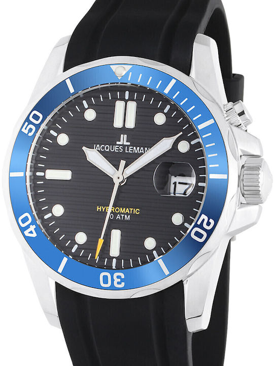 Jacques Lemans Hybromatic Ανδρικό Ρολόι 41mm Μπαταρίας με Μαύρο Καουτσούκ Λουράκι