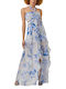Enzzo Maxi Φόρεμα με Βολάν Μπλε