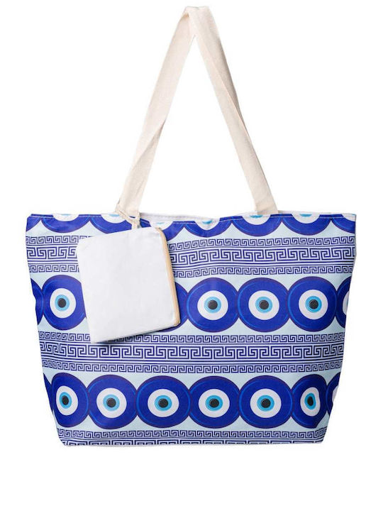 Beach Bag from Canvas with Wallet with design Eye Blue