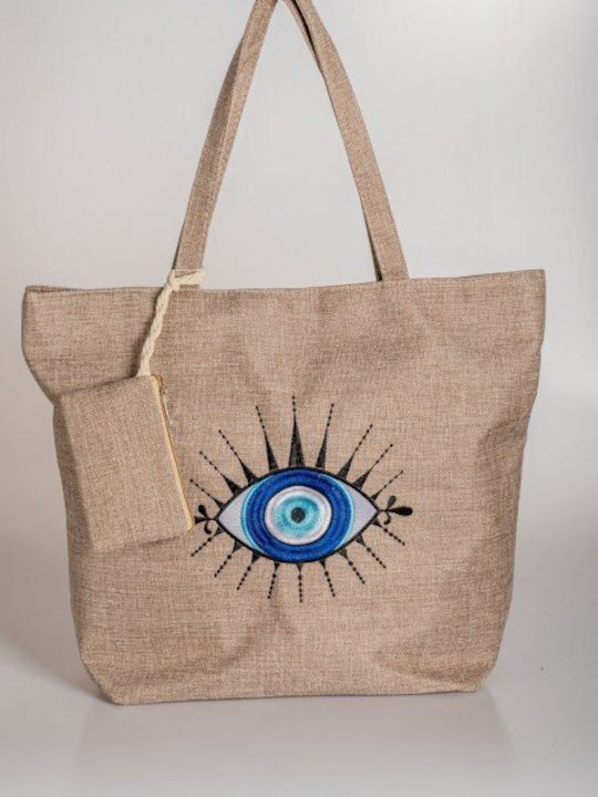 Beach Bag from Canvas with design Eye Beige