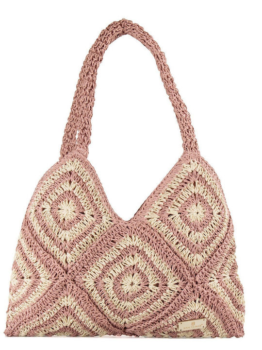Bag to Bag Ψάθινη Γυναικεία Τσάντα Ώμου Ροζ