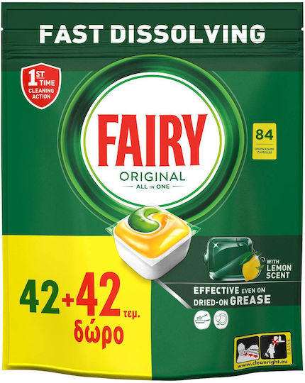 Fairy Original Lemon Dishwasher Capsules 42+42 pcs Gift