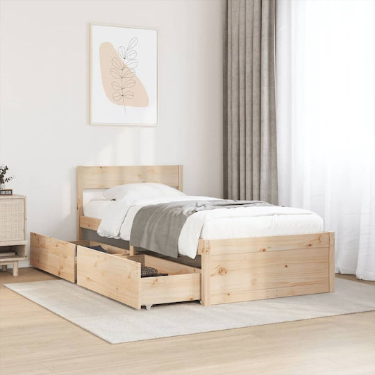Bed Single Made of Solid Wood Brown with Slats for Mattress 75x190cm