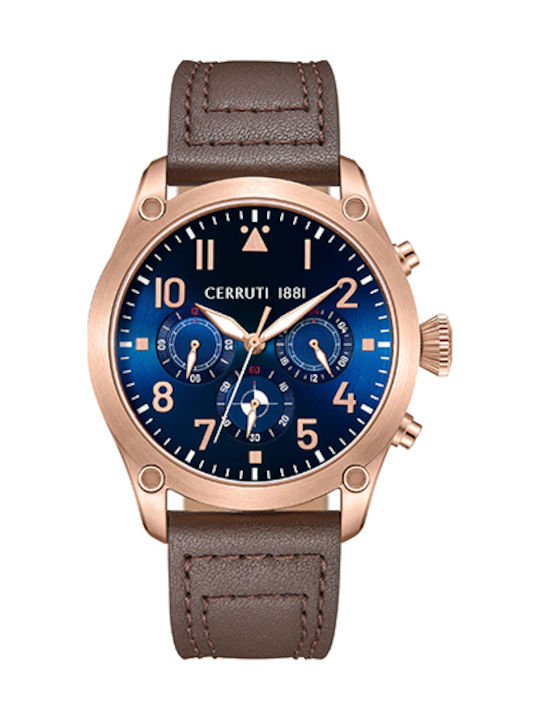 Men's Watch Chronograph Battery with Brown Leather Strap