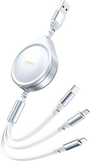 Remax Rc-c018 USB to Lightning / Type-C / micro USB Cable Ασημί 1.2m (RCC018SI-K)