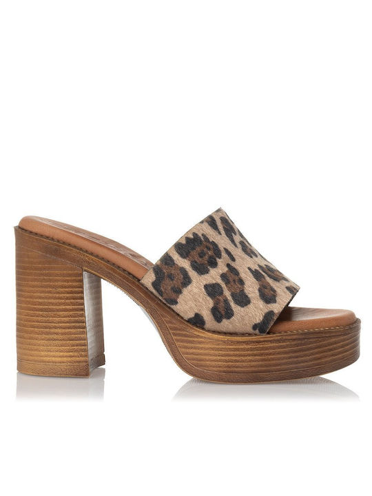 Sante Heel Leather Mules Brown