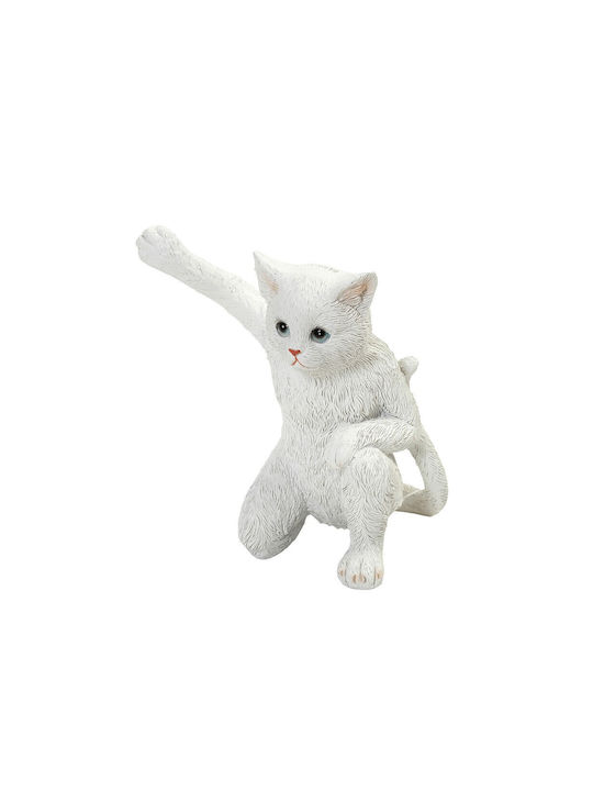 Cat Figure Polyresin White 12.6cm