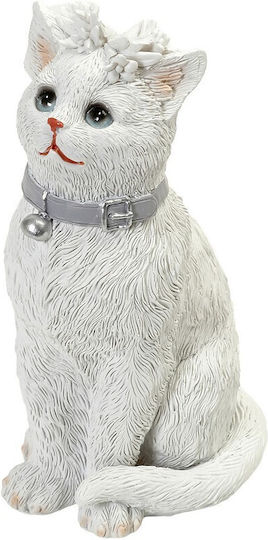 Cat Figure Polyresin White 14.3cm