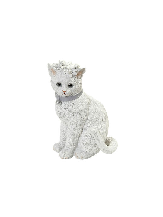 Cat Figure Polyresin White 14.2cm