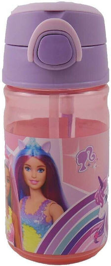 Gim Barbie Plastic Kids Water Bottle Barbie with Straw Pink 350ml