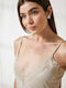 Enzzo Women's Lingerie Top with Lace Beige