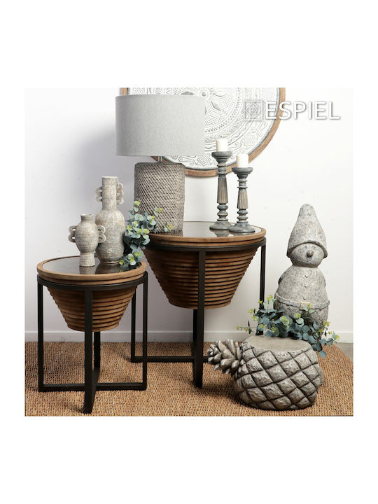 Round Side Table from Solid Wood Beige 65x65x66 cm