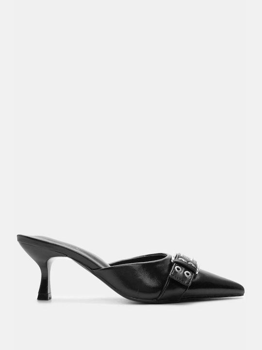 Luigi Heel Leather Mules Black