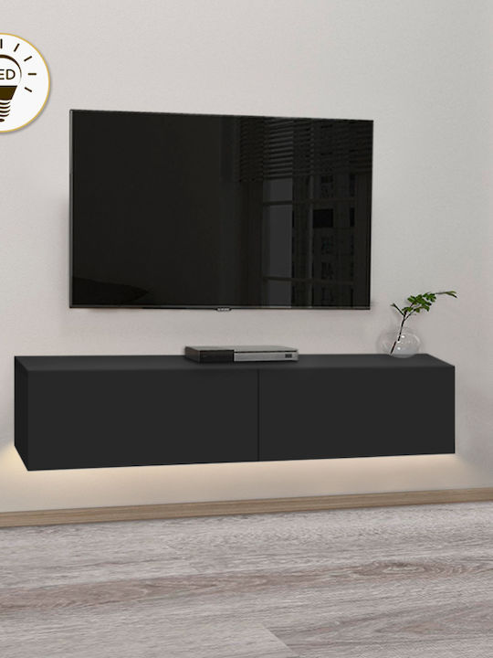 Mobilier TV din lemn Aristo cu Iluminare LED Negru Μ135xΠ31.6xΥ25cm