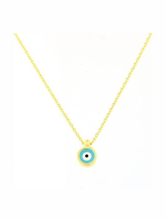 Dimitrios Exclusive Necklace Eye from Gold Plated Silver Light Blue