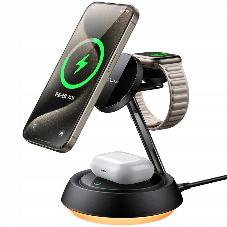 Mcdodo CH-4952 3-in-1 15W wireless charger (phone/TWS/Apple watch) black