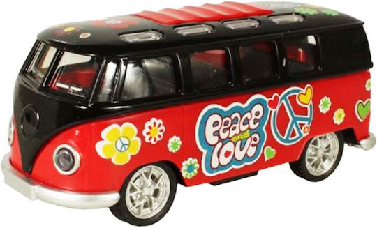 Μινιατούρα Μεταλλικό Αυτοκίνητο Vw Flower Power Bus Φως Ήχο Μαύρο Κόκκινο