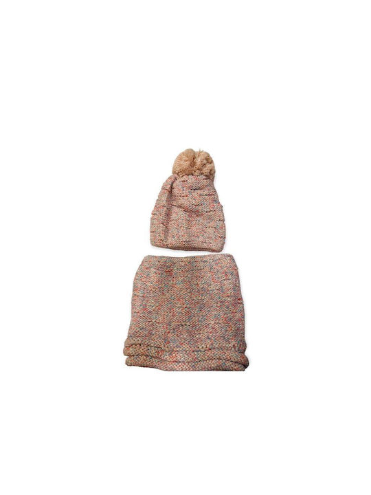 Childrenland Kids Beanie Set with Scarf Knitted Pink