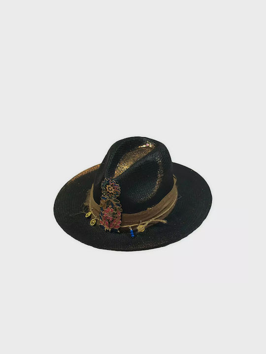 Femei Wicker Pălărie Vest Negru